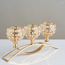 Candle Holders Metal 3 Arms Candelabras Crystal Arch Bridge Goblet Dining Table Centrepieces Stand Wedding Decor