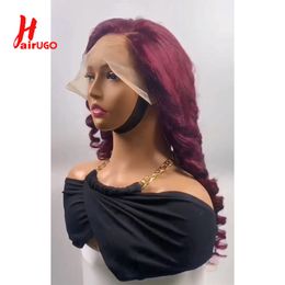 99J Bounce Curly Lace Front Wig Burgundy Loose Wave 13x4 Lace Front Human Hair Wigs With Baby Hair Remy Transparent Lace HairUGo