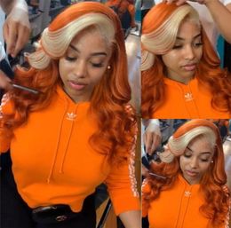 Ishow Brazilian Body Wave 13x4 Human Hair Wigs Orange Ginger Blonde 613 Blue Red Pink 99j Colour Remy Pre Plucked Lace Front Wig Fo9876092