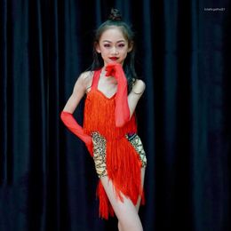 Stage Wear Kids Performance Dancing Dresses For Girls Red Full Fringed Latin Dance Dress Child Chacha Samba Salsa Party SL9630