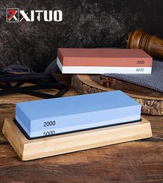 XITUO Knife Sharpener Stone 2 Side Whetstone Kit Quick Sharpening For Damascus And Quality Knife With NonSlip Bamboo Base 2793807