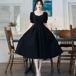 Party Dresses Solid Colour Dress Women's Summer Square Neck Short-sleeved A-line Skirt Mid-length Simple Fashion Pullover Female Clothing