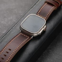 Handmade First Layer Cowhide Suitable For Apple Watch 49 45 44MM Leather Strap 8 /7Ultra Thickened iwatch Leather Bracelet