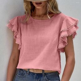 Women's Blouses Shirts And O-neck Ruffle Short Sleeve Pullover Tops Loose Blouse Streetwear Elegant For Women 2024