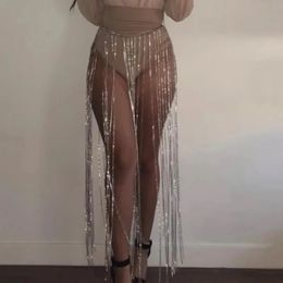 Body Chain Exaggerated Tassel Waist Chain Skirt Chain Rhinestone Sexy Waist Chain Female Nightclub Body Jewelry 240402