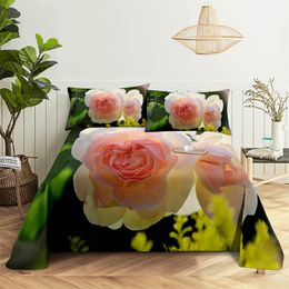 Pink Flowers Queen Sheet Set Girl, Lovers Room Bedding Set Bed Sheets and Pillowcases Bedding Flat Sheet Bed Sheet Set
