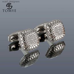 Cuff Links Cufflinks for Men TOMYE XK20S006 High Quality Luxury Zircon Square Silver Colour Formal Business Dress Shirt Cuff Links Gifts Y240411