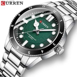 Wristwatches Curren Mens Top Sports Luxury Mens Military Steel Quartz Watch with Simple Design Mens Clock Glow Hand