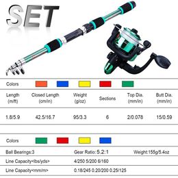 Portable 1.8m Telescopic Fishing Rod 5.5:1 Gear Ratio Spinning Fishing Reel Set With Fishing Line Fishing Gear Drop Shipping