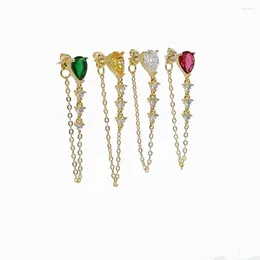 Dangle Earrings Tear Drop Cz Tassel Chain Earring Birthstone Red White Yellow Green Cubic Zirconia Gorgeous Stunning Multi Color Stone