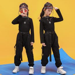 Kids Jazz Dance Costume Girls Hip Hop Clothing Black Tops Pants Modern Dance Performance Suit Kpop Concert Stage Wear BL9432
