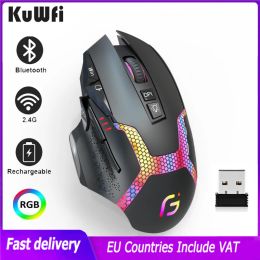 Combos KuWfi 2.4GHz Wireless Mouse Gaming Computer 12800 DPI Mouse Gamer USB Bluetooth 5.0 RGB Rechargeable For PC Laptop Accessories