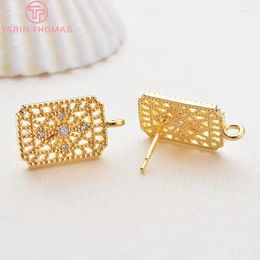 Stud Earrings (2690)4PCS 10x15MM 24K Gold Color Brass With Zircon Hollow Rectangle High Quality Diy Jewelry Findings Accessories