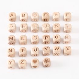 10pcs 12mm Wooden Letters Beads English Alphabet DIY Baby Personalised Name Pacifier Chain Clips Bracelet Accessories Teethers