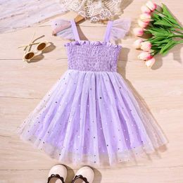Girl's Dresses 2024 New Summer Baby Girls Dresses Flying Sleeves Mesh Princess Dresses for Girls Sequins Tutu 2-6 Yrs Kids Birthday Party Wear