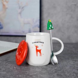 Mugs Creative Cute Girl Cartoon Christmas Ceramic Mug With Lid & Spoon Set Personality Tummy Lovers Coffee