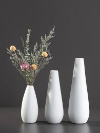 White Porcelain Vase for Flowers Nordic Home Hotel Living Room Decor Matte Ceramic Vase Planter Pot Shelf Dining Table Ornaments