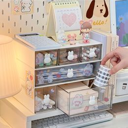 Desk Organiser Drawer With Sticker Cute Plastic Clear Organising Boxes Stationery Storage Box Container For Home School