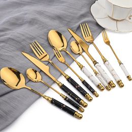 Dinnerware Sets 4-piece Nordic Stainless Steel Ceramic Handle Knife Fork And Spoon Marble Tableware Set Dinner