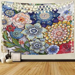 Colourful Flower Tapestry Bright Fabric Blossom Wild Flowers Wall Hanging Multi Colour for Living Room 240411