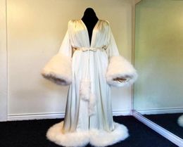 Women039s Evening Dresses Robe Nightgown Bathrobe Pyjamas Sleepwear With Fur Train Long Sleeve Jackets Bridesmaid Shawel8193517