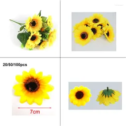 Decorative Flowers 7cm Mini Silk Sunflower Artificial Head For Wedding Party Home Decoration DIY Wreath Scrapbooking Fake M20