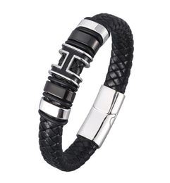 Charm Bracelets Genuine Braided Leather Bracelet For Men Stainless Steel Magnet Clasp H Woven Bangle Trendy Male Wristband Jewelry6202969