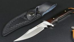 New Arrival Small Survival Straight Hunting Knife 440C Satin Bowie Blade Full Tang Ebony Handle Fixed Blade Knives With Leather Sh9628253