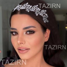 TAZIRN Cubic Zirconia Wedding Bridal Hairband Full New Handmade Headpieces for Women Birthday Party Prom Hair Accessories Gifts