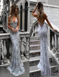 New Spaghetti Straps Sequined Lace Mermaid Cheap Prom Dresses Long Backless Criss Cross Floor Length Formal Party Evening Gowns3368719
