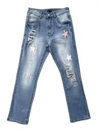 Women's Jeans Fashionable Slim Legs Jean Straight Pants Women Embroidered Star Vintage Ripped Middle Waist Vaqueros Stretch Pantalones