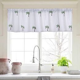 1/2 Panels Embroidered Coffee Short Curtain Rod Pocket Modern Window Curtain For Cabinet Door Bedroom Home Decoration