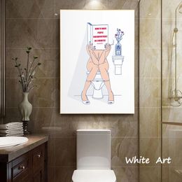 Sexy Girl Reading A Book Smoking Canvas Painting Nude Poster HD Print Nordic Modern Wall Art Pictures Toilet Bathroom Decor