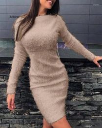 Casual Dresses Autumn And Winter Sexy Plush Women Dress Waist Closing Long Sleeve Elegant Warm Party