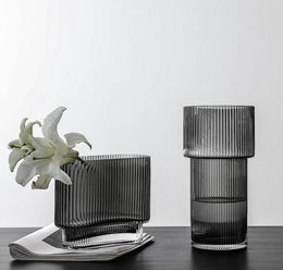 Ribbed Glass Vase, Simple Clear Transparent, Modern Minimalist, Creative Home Decor Interior Wedding Design Dropshipping