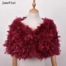 JaneVini Luxury Ostrich Faux Fur Shawls Elegant Black Ostrich Feather Cape Bolero Wedding Coats Bridal Wraps Jackets for Evening