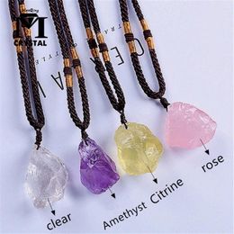 Decorative Figurines Irregular Natural Stone Crytsal Pendant Purple White Citrine Pink Quartz Crystal Necklace Jewellery Healing Gemstone