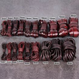 REGELIN 2meter 2/3/4/5/6/8/10mm Retro Coffee Cow Leather Strap Findings Flat/Round Leather Cord String Rope DIY Bracelet Making