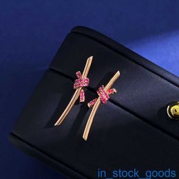 Top Grade Luxury Tifanccy Brand Designer Earring Knot Series Copper Plated 18k Rose Gold Diamond Earrings Design with High Quality Designers Jewellery
