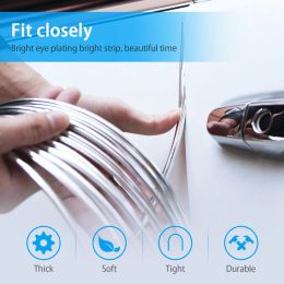 5m/6m/10m Car Door Chrome Moulding Trim Strip Edge Scratch Guard Protector Cover Strip Roll Chrome Styling Moulding Trim Strip