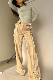 Women's Pants 2024 Street Trendy Loose Zipper Bright Holiday Pocket Y2K Fashion Straight Club Casual