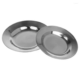 Plates Stainless Steel Round Dinner Plate Dish Tray Container Outdoor Camping Picnic Traveling Events Durable Tool