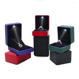 Jewellery Pouches Box Solid Colour Packaging Boxes With Light LED Engagement Ring Display Case Necklace Storage