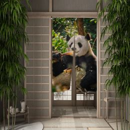 Japanese Door Curtain Noren Cute Funny Panda Drapes Living Room Bedroom Hanging Half-Curtains Kitchen Entrance Doorway Partition