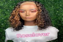 Roselover Human Hair Wigs 180 Ombre Highlight Honey Blonde Coloured Brazilian Remy Hair PrePlucked 4X4 Lace Closure Wig2805837