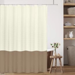 White Sage Green 2 Colour Splicing Shower Curtain, Texture Fabric Bathroom Decor Waterproof Fabric Shower Curtian Sets with Hooks