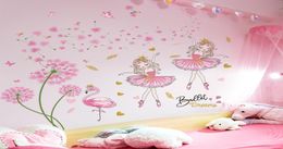 SHIJUEHEZI Pink Dandelion Flowers Wall Sticker DIY Girl Flamingo Mural Decals for Kids Bedroom Baby Room Nursery Decoration1854438