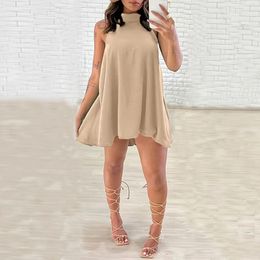 Casual Dresses Spring Off The Shoulder Backless Party Dress Women Sexy O Neck Loose Mini Summer Sleeveless Hollow A-Line Vestidos