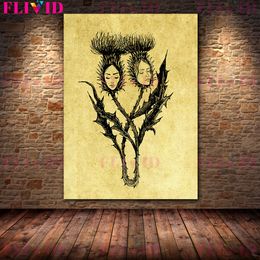 Mysterious Witch Flower Abstract Vintage Art Poster And Print Magical Plants Pencil Drawing Art Canvas Painting Home Decoration