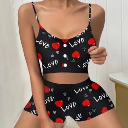 Pajamas Set Sexy Women Satin Sleepwear Lingerie 2 Piece Silk Pjs Top And Shorts Sleep Camisole Nightwear Floral Pajama Set